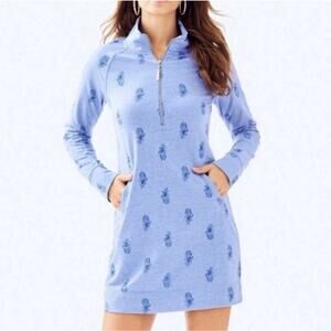 Lilly Pulitzer Skipper Popover Dress Bennet Blue Pineapple Burnout Size XS
